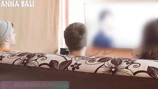 A babe risked sex with a stranger and almost got caught on the couch