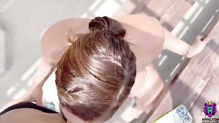 Busty Latina gets convinced on the rooftop to suck and fuck with passion