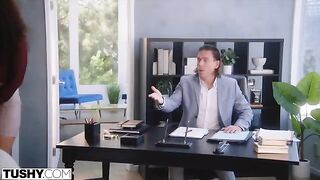 Redhead girl Willow in anal action with her future boss, showcasing TUSHY’s signature style