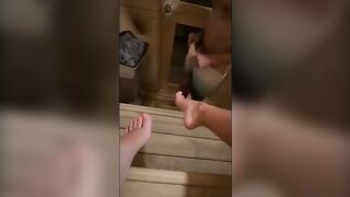 This fat guy masturbates while in sauna... I went there and sucked him off until he came