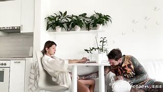 A girl is fucking with an old man at her home in a hardcore scene