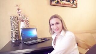 A hot mini-skirted babe gets fucked by her boss at work to get a raise
