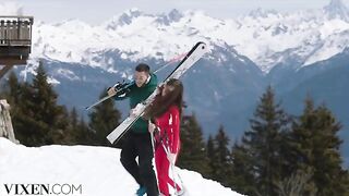 The skier Sonya has passionate sex in the Alps with her partner