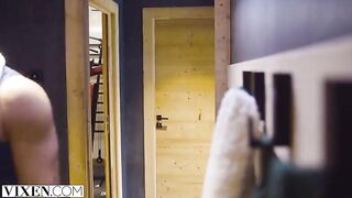 The skier Sonya has passionate sex in the Alps with her partner