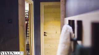 The skier Sonya has passionate sex in the Alps with her partner