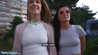 Public Agent found two sexy babes for a threesome in the basement
