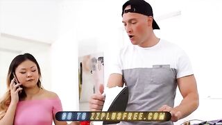 Lulu Chu catches her roommate Zac Wild watching her, then he fucks her hard