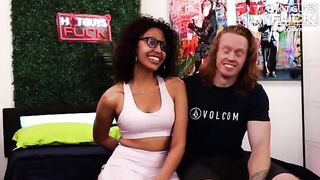 Redhead male bodybuilder gets his dick sucked by a Latina slut