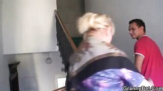 Old and freckled granny with big tits enjoys riding cock like a pro