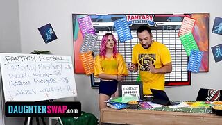 The girls, Jazmin Luv and Aubree Valentine, were playing a game with their stepdads