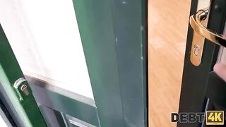 A smart nympho uses her pussy to avoid paying a hefty sum to the collector