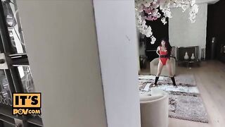 Brenna Sparks checks her stepson’s cock in the gym