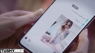 Petite blonde fucks with an older man in a passionate anal session on TUSHY