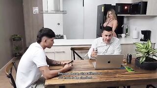 A step mom fucks her stepson in front of her husband without him noticing