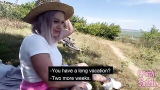 A beautiful babe has sex with a stranger in the outdoor area