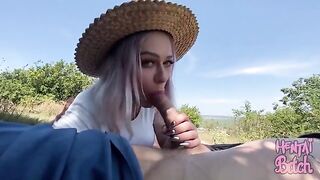 A beautiful babe has sex with a stranger in the outdoor area