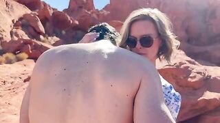 A girl was fucking with her friend in the desert and got cum inside her wet pussy