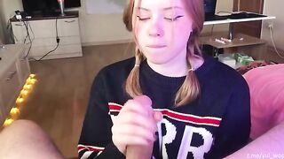 The young student gently sucks cock and receives a lot of sperm