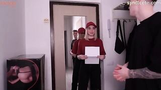 The delivery girl is not a modest girl. She gets horny easily