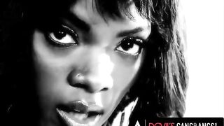 Gorgeous ebony beauty Ana Foxxx gets her pussy railed by four huge cocks in a wild gangbang
