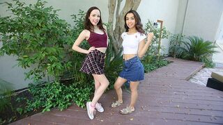 Step daughters Aliya Brynn and Jackie Rogen get a taste of each other’s tight pussies