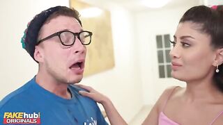 British Indian chick gets cum on glasses and licks it