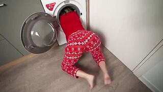 A step mom gets stuck in the washing machine and her step son saves her