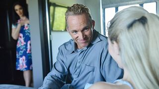 A hot step daughter, Jane Wilde, rides her step dad’s fat cock in a taboo scene