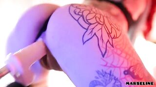 Young whore Marseline fucks with a machine and reaches orgasm