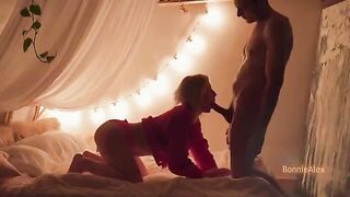A couple enjoys warm, intimate sex with a passionate finish