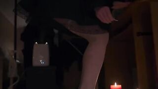 Nylon footjob with white stockings, followed by an intense release