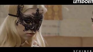 Blonde babe Misha Cross gets her pussy railed by two cocks
