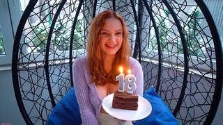 Skinny babe celebrates her 18th birthday with passionate sex