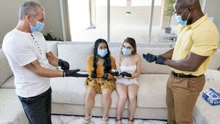 Two step daughters, Sera Ryder and Alona Bloom, share their dad’s cock in a steamy scene