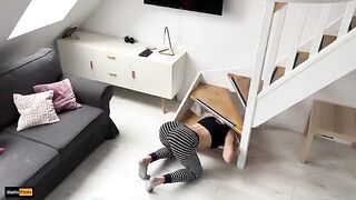She got stuck again and her stepbrother took advantage of the situation