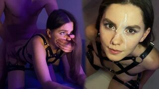 A pretty brunette babe gets a cum shot on her face for you to look at