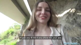 Long haired Ukrainian babe talked into outdoor sex for cash