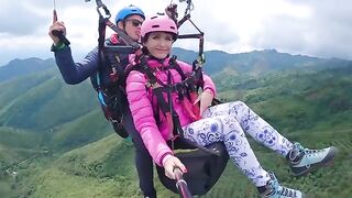 Squirting while paragliding 2200 m above the sea