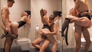 Pervert dude fucks his stepsister in the bathroom, she loves stockings