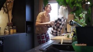 A couple has a quickie right in the kitchen