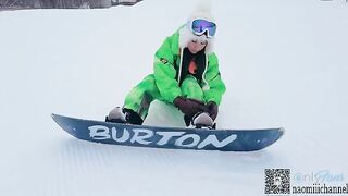 A creampie scene occurred on the snowy forest floor at a ski resort