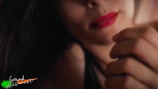 A step mom with red lips is trying to suck your dick in POV style
