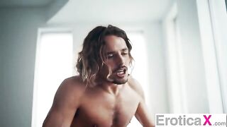 Brunette has a lazy afternoon sex with her guy in an erotic style