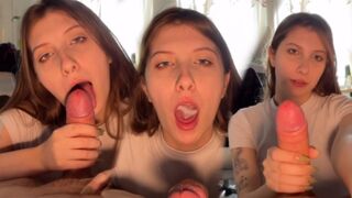 Girl sucks her stepbrother’s cock and gets cum on her face
