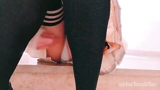 Japanese schoolgirl masturbates without panties at her desk