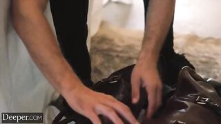 A girl is tied up and fucked by her dominating boss in a sensual scene