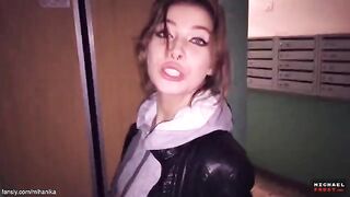 A man came to the girl and made cumshot right on her panties in public