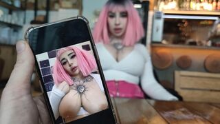 Nasty whore in the restaurant is fed up with waiting, so she eats cock