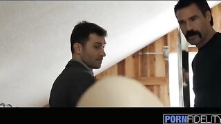 Lily Love works on her tan while getting fucked by two cocks in an intense threesome