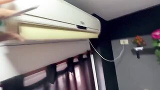 The girl has no money to pay for the AC repairman